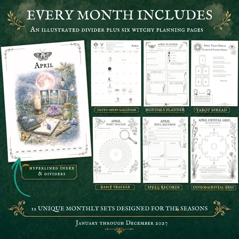 Green witch planner 2027 + 200 pages + Bonus